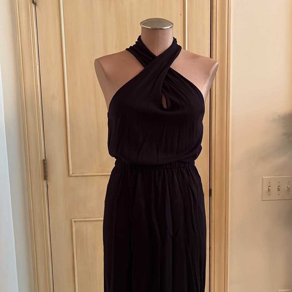 ANN TAYLOR NWT Minimalist Halter Twist Front Knit Elastic Waist Midi Black SP
